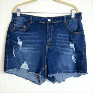 Shein Curve Womens Shorts 2XL Denim Cutoff Cotton Blend Distressed NWOT